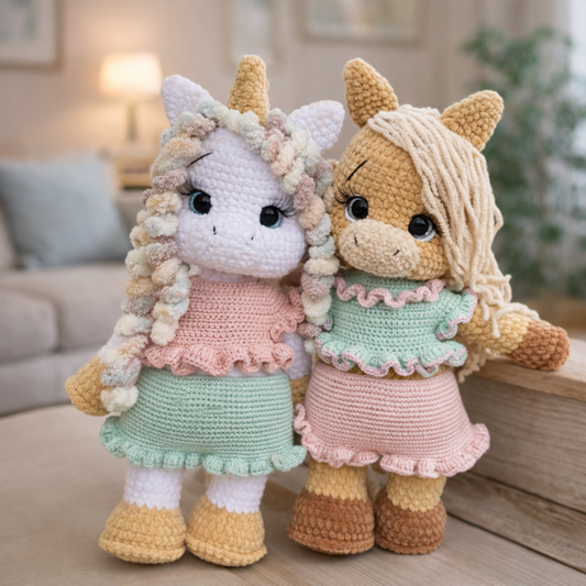 Unicorn & Horse Crochet Pattern – 2 in 1 Amigurumi PDF with Clothes