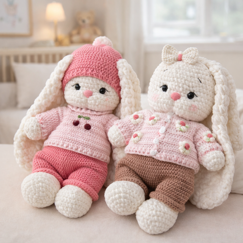 Häkelanleitung Bunny Bella mit Outfit – 2-in-1 Set 🇩🇪